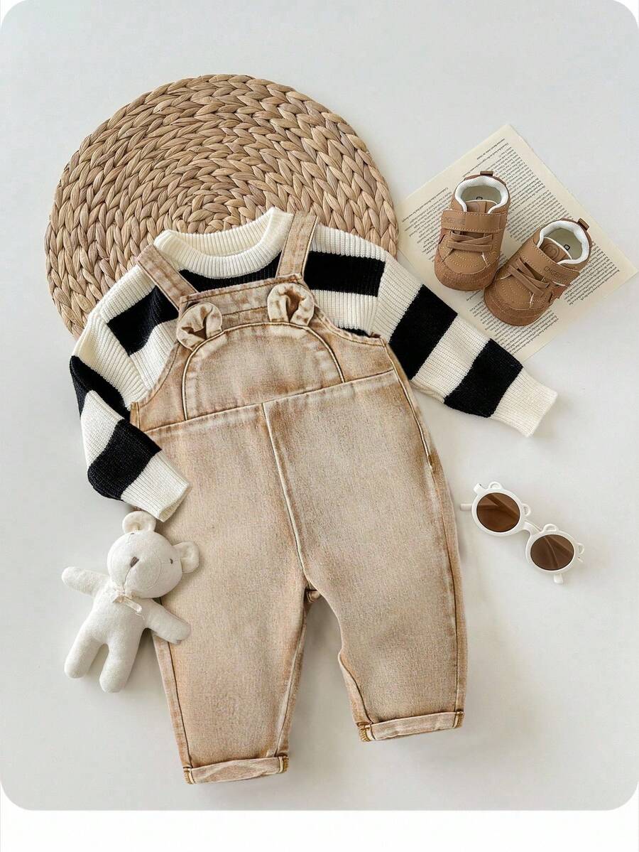 男婴熊形卡其色牛仔背带裤 - 卡其色 - 查看 1