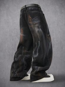 Manfinity Denimwave Men's Vintage Distressed Wide Leg Jeans - Black - View 2