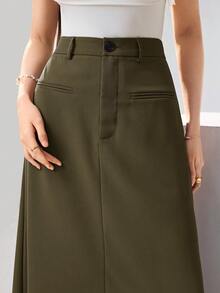 Heiryn 女士纯色半身裙，适合通勤 - 軍綠色 - 查看 5