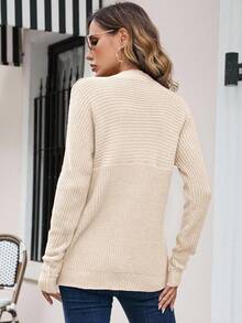 SHEIN Essnce Áo len trơn màu thường ngày cho nữ, Thu/Đông - Màu be - Xem 2