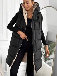 EURMUSE Women's Fashionable Versatile Sleeveless Hooded Jacket, Winter - Black - View 6