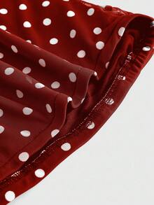 ROMWE J-Fashion 女士休闲波尔卡圆点褶皱修身抹胸（配围巾） - 酒紅色 - 查看 2