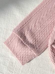 Souflis Souflis 2pcs/Set Baby Girls Elegant Cute Jacquard Textured Cable Knit Long Sleeve Polo Collar Cardigan Top And Elastic Waist Pleated Skirt Set, Suitable For Commuting, School, Casual, Vacation, Sports, Home, 6M-3T, Children Clothing, Infant Apparel, Back To School, Collegiate Style, All Season - Pink - View 6