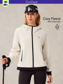 OutZeal Damska kurtka polarowa termiczna z kieszenią i zamkiem błyskawicznym, na zimę, jesień, wędrówki, kemping