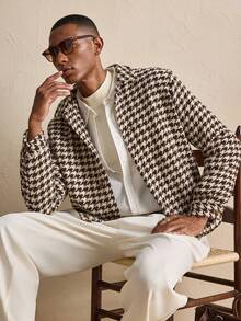 AKNOTIC Business Casual Men's Fashionable Commuter Houndstooth Overcoat, For Fall Winter, Christmas