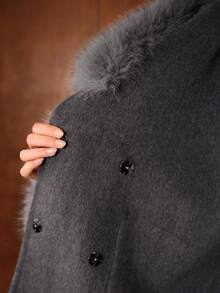 MOTF PREMIUM WOOL BELTED CONTRAST FAUX FUR OVERCOAT - Grey - View 10