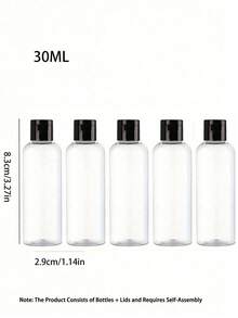 1/3/5 件旅行瓶带翻盖空透明分配器容器适用于旅行装化妆品旅行必需品、便携式配件储存 - 黑色 - 查看 21