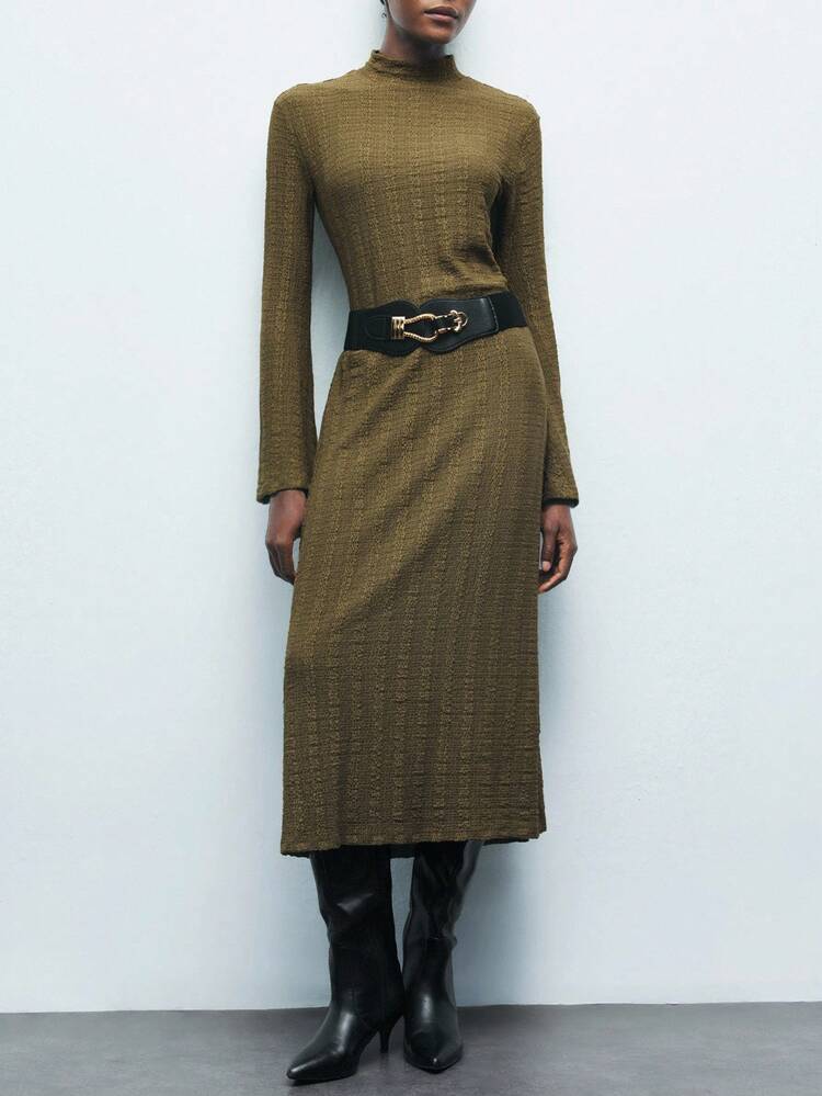 SHEIN Maija Women's Solid Color Long Sleeve Stand Collar Dress