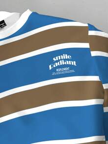 Manfinity Joysei 男士标语条纹印花圆领长袖休闲套头卫衣，秋季款 - 彩色 - 查看 2