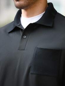 Claim Dot Men's Black Casual Polo Collar Long Sleeve Pocket Sweatshirt And Pants Set, Fall Clothes - Black - View 5