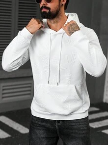 Manfinity CasualCool 男士成熟休闲INS热销连帽衫。针织纹理面料，长袖连帽设计。适合作为送给丈夫的礼物。秋季款 - 白色 - 查看 6