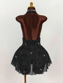 Amplova Halter Deep V-Neck Sleeveless Ruffle Pleated Sexy Bodycon Mini Slip Dress - Black - View 2
