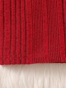 SHEIN Elladie kids 女孩新款毛绒心形修身长袖运动衫 - 酒紅色 - 查看 3