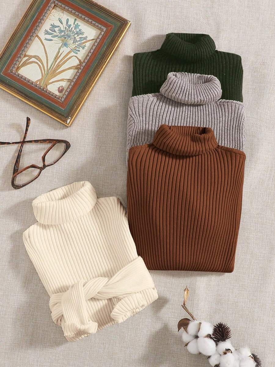Franclia 4pcs/Set Casual Solid Color Turtleneck Sweaters, Autumn/Winter - Multicolor - View 1