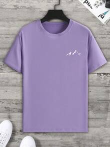 Manfinity Homme Plus Size Men's Casual Mountain Print T-Shirt, Summer Purple Street Wear - Pink - View 4