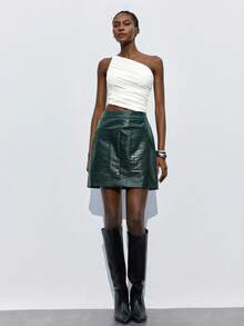 Maija Spódnica z fakturą krokodyla w kolorze zielonym z 2025 roku, elegancka na imprezę, do biura, dojazdy do pracy, do biznesu, na co dzień, w stylu retro z lat 90., na Nowy Rok, na święta, na plażę, na ukończenie szkoły, odpowiednia dla gości weselnych, gospodarzy, na randkę, na imprezę, na koncert, na brunch, na lotnisko, na wakacje letnie