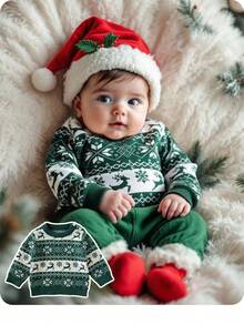 SHEIN Niedliches Baby Mädchen Weihnachts-Cartoon Muster Langarm Pullover, Herbst/Winter