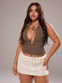 Rustia 美式性感街头时尚女士细肩带吊带背心，百搭 - 咖啡棕 - 查看 3