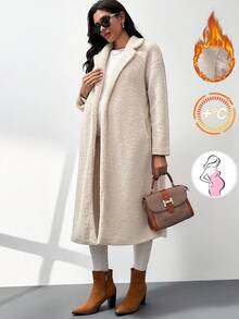SHEIN Pregnant Women's Solid Color Pocket Elegant Long Sleeve Regular Jacket, Autumn/Winter - White - View 1