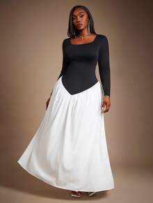 SHEIN SXY Abito lungo da donna elegante, minimalista e sexy, in stile vintage con contrasto bianco e nero, scollo a V profondo, spalline sottili, schiena scoperta, adatto per uscite casual, appuntamenti, feste in giardino, raduni, compleanni, feste, damigelle, cocktail, vacanze, festività - Bianco e nero - Visualizzare 9