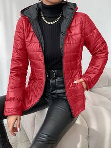 RueChic Regular Fit Pocket Design Women's Padded Coat - Red - View 4