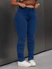EURMUSE Plus Size Casual Commuter Washed Slim Fit Jeans - Royal Blue - View 3