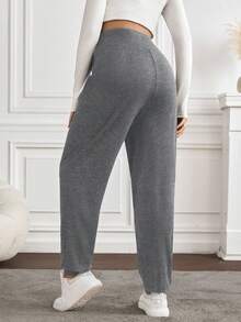 SHEIN Maternity Solid Color Adjustable Waist Casual Jogger Pants - Multicolor - View 2