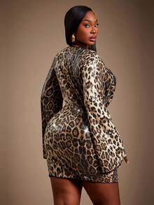 SHEIN SXY Plus Size Women's Sexy Party Leopard Print Sequin Fabric 2 Pieces Set: Bikini Top And Ruffle Neck Bell Sleeve Mini Dress Suit, Suitable For Parties, Galas, Banquet, Feast, Dinner Party, Prom, Ball, Urban, Sexy Office Siren, Cruise Attire, Vintage, Festival, Concert, Carnival, Outing, Richly Layered, Old Money,Holiday, Date Night, Gathering, Birthday,Bachelorette Party Outfit, Club, Cute, Casual, Shopping, Streetwear, Going Out, Coquette,Flattering Silhouette,New Years Eve Christmas