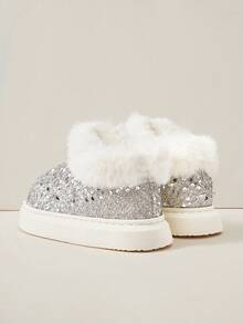 Cuccoo Women's Thick Sole Flat Shoes, Fashion Glitter Lining Warm Snow Boots, Plus Size, Autumn/Winter