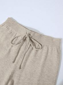 Franclia 2pcs/Set Women Casual Loose Knit Sweater & Pants Loungewear Set, Comfortable & Minimalist Design