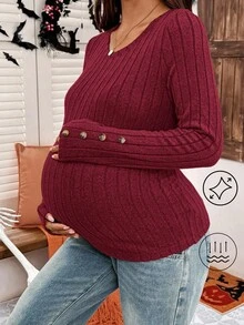 SHEIN Maternity Casual Solid Color Long Sleeve T-Shirt, Autumn Maternity Tops Women Long Sleeve Top Pregnancy Clothes Maternity Shirts For Women Maternity Clothes Fall Winter