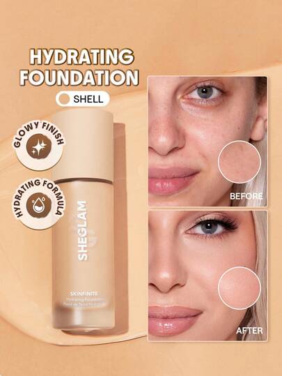 SHEGLAM كريم أساس مرطب من Skinfinite-كريم أساس Shell Flawless Dewy-تغطية مرطبة-إخفاء المسام غير المرئية-كريم أساس سائل خفيف الوزن طبيعي ناعم غير دهني--كريم أساس الشتاء علامة تجارية جمال مكياج مستحضرات تجميل للنساء الفتيات مثالي لفصل الخريف الشتاء مثالي ل- Y2K أزياء أنيقة هدية حفلة جاهز أفضل لون