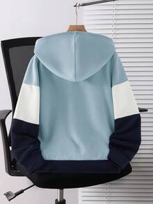SHEIN Teen Boy Casual Loose Comfortable Versatile Colorblock Patchwork Sweatshirt Jacket, Suitable For Outings - Baby Blue - View 2