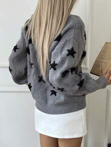 Livesso Cardigan casual feminino com estampa de estrelas, outono