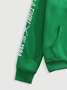 ROMWE MEN TEENAGE MUTANT NINJA TURTLES X ROMWE 男士休闲字母和海龟印花拉链连帽卫衣，秋季款，长袖上衣 - 綠色 - 查看 4