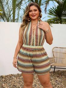 Swim Lushoire Bộ đồ liền thân hở lưng hở lưng dáng Spaghetti thanh lịch cỡ lớn dành cho nữ, phong cách kỳ nghỉ hè gợi cảm - Nhiều màu - Xem 5