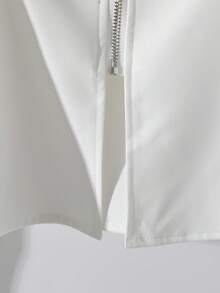 Franclia Women's Fashionable Polo Collar Zipper Design Pleated Cinched Waist Long Sleeve Jacket