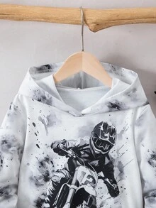 男童酷炫摩托车图案休闲舒适卫衣，适合春秋季穿着 - 彩色 - 查看 6