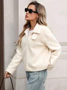 SHEIN LUNE Abrigo holgado de moda de alta gama para mujer, de unicolor, con cuello vuelto, diseño de cuello vuelto, para otoño/invierno, estilo campestre elegante para salir, para mujer, para otoño