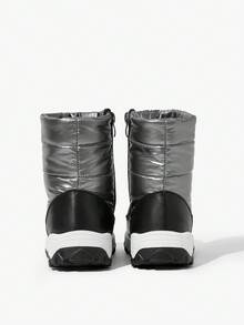 JNSQ 1 Đôi bốt đi tuyết bằng vải nỉ ấm áp, thoải mái, có khóa kéo bên hông màu đen và xám dành cho bé trai, thích hợp cho các hoạt động ngoài trời hàng ngày vào mùa đông - Xám - Xem 5