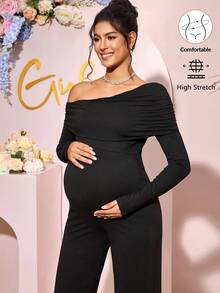 Loomaby Maternity Jumpsuits,Gender Reveal Dress,Maternity Dress, Baby Shower Dress Maternity Rompers Long Sleeve Maternity Jumpsuit Maternity Clothes Off The Shoulder Maternity Jumpsuit