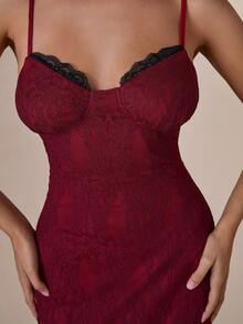 COSMINA Robe camisole en dentelle élégante pour femme, convient aux occasions formelles - Rouge foncé - Voir 7