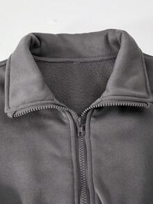 SHEIN 青少年女孩休闲简约保暖内衬户外立领长袖连体裤，秋冬 - 深灰色 - 查看 5