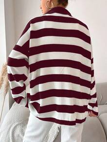 EURMUSE Plus Size White Pattern Drop Shoulder Polo Neck Drop Shoulder Sweater Back-To-School Formal Graduation Autumn Casual - Burgundy - View 2