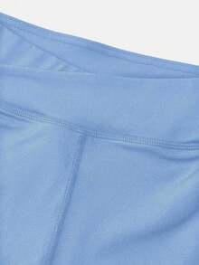 青少年女孩运动服纯色休闲简约交叉腰短裤，高弹力四向弹力面料，适合骑行、跑步、训练 - 霧霾藍 - 查看 6