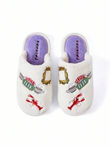 FRIENDS X SHEIN Women's Autumn/Winter Lobster & Letter Embroidered Home Slippers For Christmas