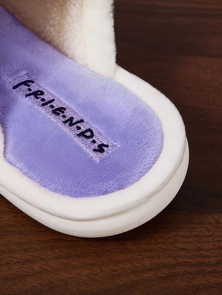 FRIENDS X SHEIN Pantofole da casa da donna per autunno/inverno con ricamo di aragosta e lettera - Bianco - Visualizzare 7