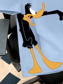 Looney Tunes X Manfinity Manfinity Joysei Men's Casual Everyday Commute Funny Cartoon & Letter Print Loose T-Shirt, Summer Baby Blue T Shirt - Blue - View 3