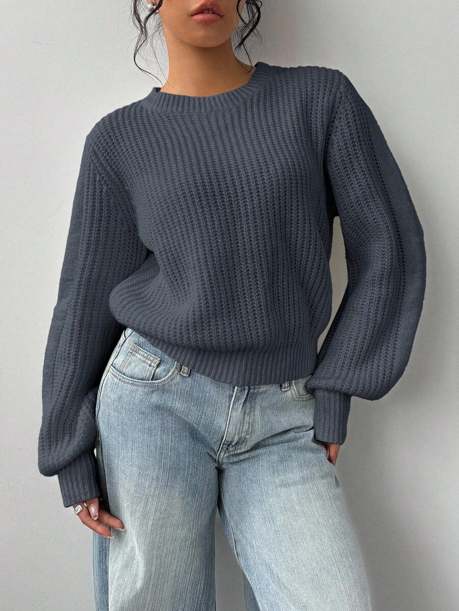 SHEIN BASICS Women's Casual Solid Color Sweater, Autumn/Winter,Cozy Fall And Winter Clothes For Women,Fall,Fall Clothes For Women - Dark Grey - View 1