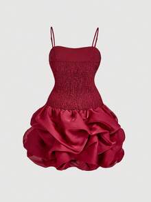 SHEIN MOD Vestido Camiseta Curto com Bainha Peplum Romântica Vermelho Plus Size - Vermelho - Visão 2